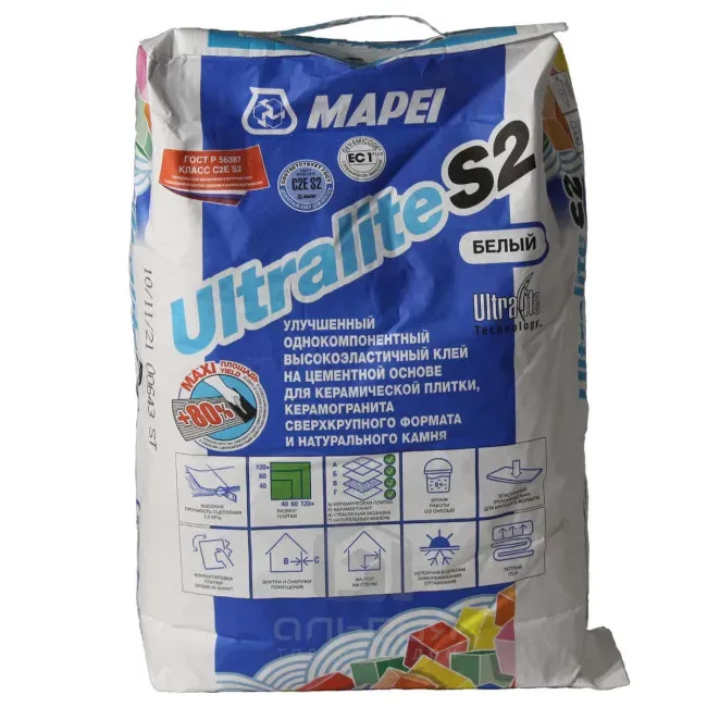 Коллекция Клей для плитки Mapei UltraFlex S2 C2TE белый Mapei - СУХИЕ СМЕСИ