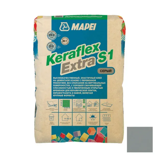 Коллекция Клей для плитки Mapei KeraFlex EXTRA S1 C2TE серый Mapei - СУХИЕ СМЕСИ