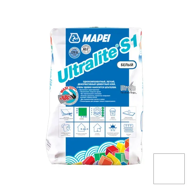 Коллекция Клей для плитки Mapei UltraLite S1 C2TE белый Mapei - СУХИЕ СМЕСИ