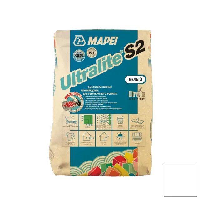 Коллекция Клей для плитки Mapei UltraLite S2 C2E белый Mapei - СУХИЕ СМЕСИ