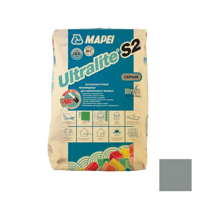 Коллекция Клей для плитки Mapei UltraLite S2 C2E серый Mapei - СУХИЕ СМЕСИ
